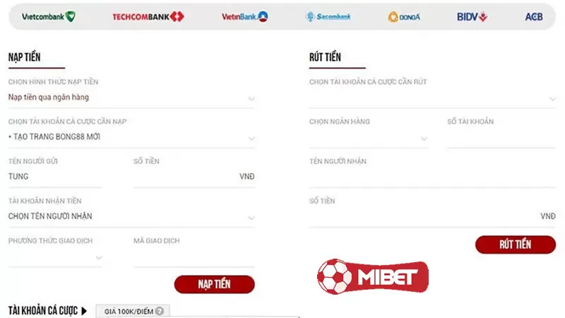 Cách rút tiền Mibet về tài khoản ngân hàng